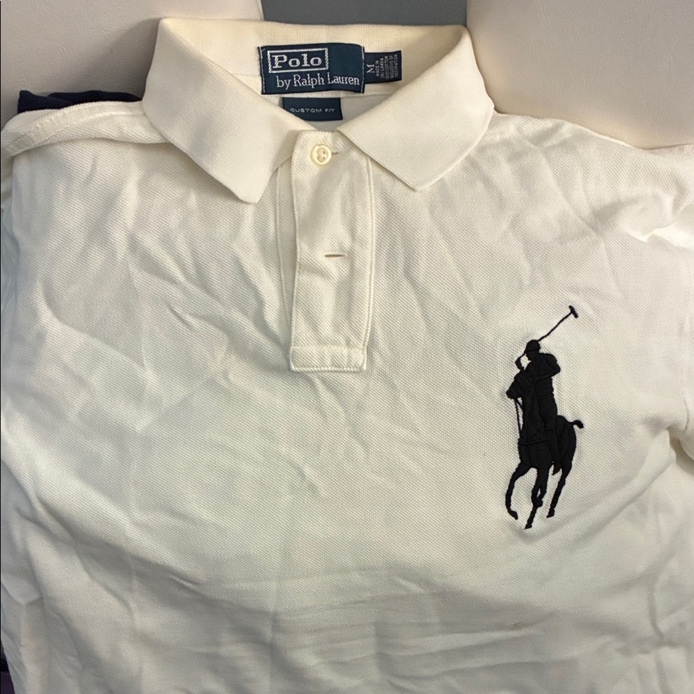 Polo by Ralph Lauren Men's Cream Polo Shirt with Black Logo